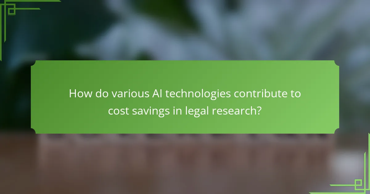 How do various AI technologies contribute to cost savings in legal research?